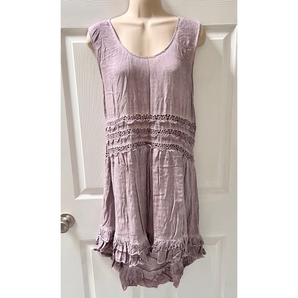 ENTRO Lavender Purple Crochet Ruffle Hem High-Low Dress, 100% Rayon, Summer, S - Picture 2 of 7